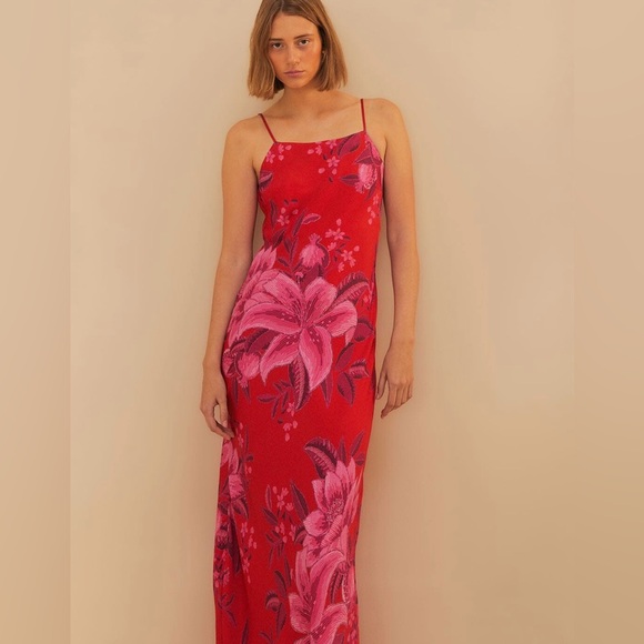 FARM RIO Red Summer Fruit Lenzing Ecoverom Viscose Maxi Dress NWOT Size M - Picture 3 of 7